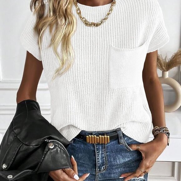 Summer Fall Short Sleeve Sweater for Women 2025 Casual Sweater Vest Cotton Knit - Picture 5 of 6